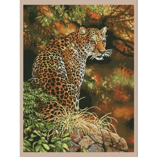 Leopards Gaze Wood Animal Cross Stitch Kits Needlework 14CT Unprinted Embroidered Top Quality DIY Handmade Decoration