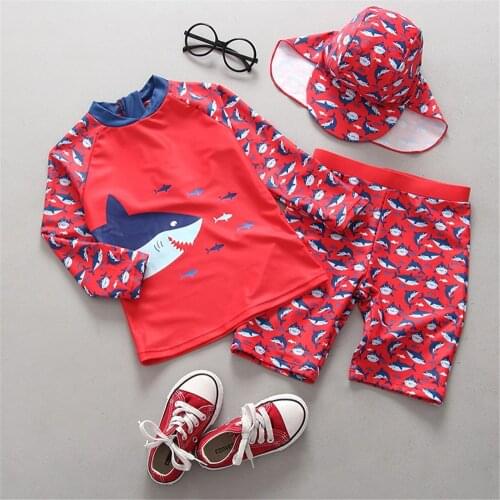 Cartoon Shark Kids Swimwear Boys Swimsuit Long Sleeve UV Protection/UPF50+ Two Piece Swimming Suit for Children Beach Suits 2020