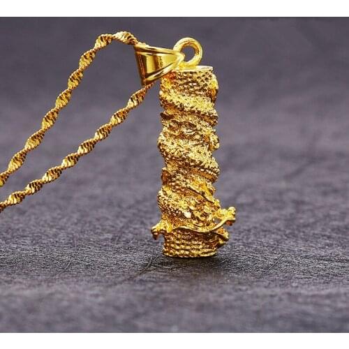 Dragon Column Pendant Chain Yellow Gold Filled Mens Womens Necklace colar de moda