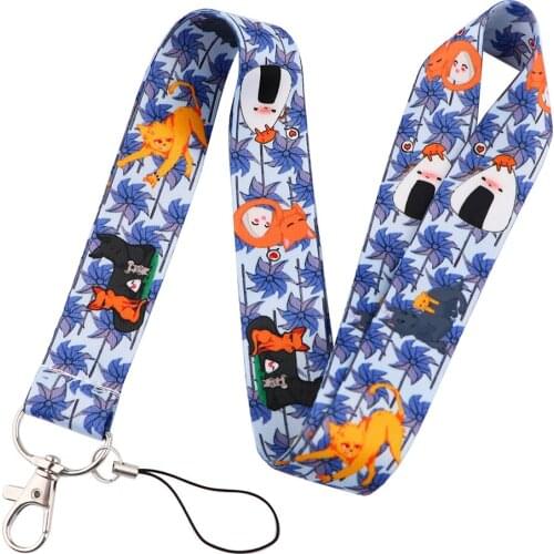 ER1129 Cute Onigiri Sushi Cat Cartoon Key Chain Lanyard Gifts For Child Students Phone USB Badge Holder Necklace