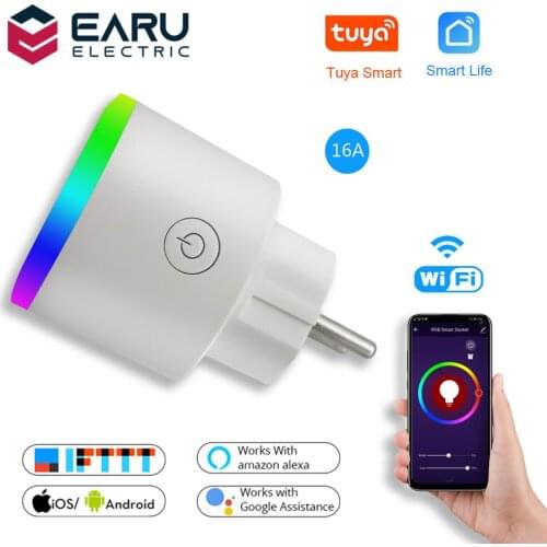 EU 16A WiFi Smart Plug Outlet Wireless Power Socket Adaptor RGB LED Lamp Timer Energy Meter by Tuya Smart Life Alexa Google Home