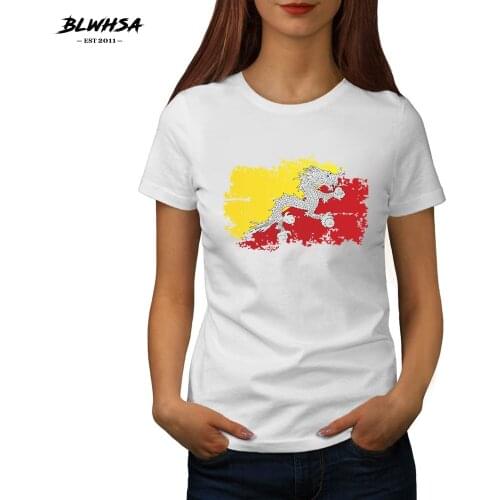 BLWHSA Bhutan Flag T shirt Women Fashion Short Sleeve Cotton Printing T-shirts Hip Hop Bhutan National Flag Women Clothing