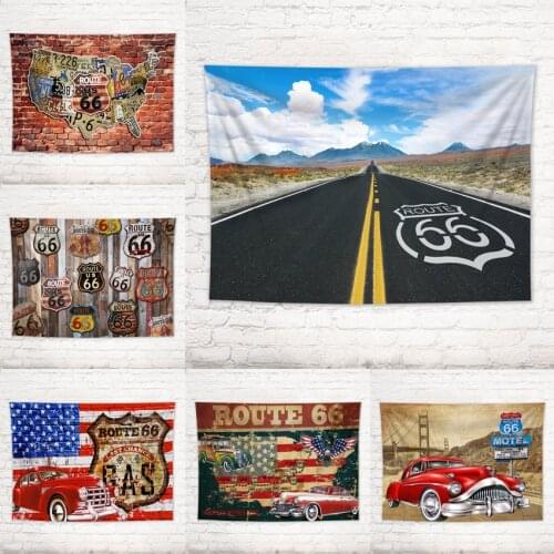 American Style Retro Tapestry Rustic Wooden Board Route 66 Wall Blanket for Bedroom Living Room Dorm Wall Decor Home Accessories