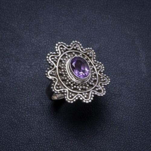 Natural Amethyst Handmade Unique 925 Sterling Silver Ring, US size 6 X2620