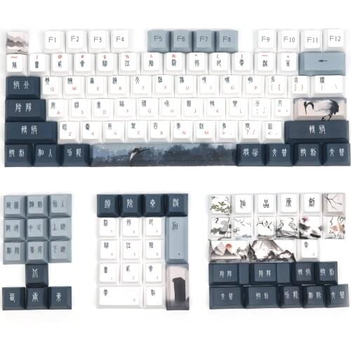 Red-Crowned Crane Keycaps PBT Keycap Cherry Profile Dye Sublimation Retro Mechanical Keyboard Key Cap