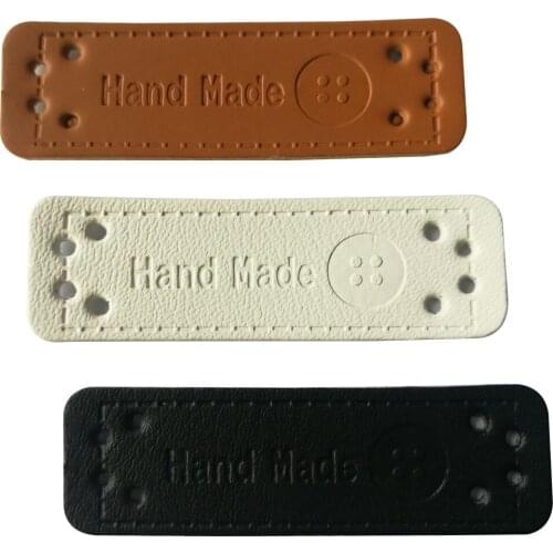 Button Logo Leather Sewing Labels For Clothing Hand Made Pu Leather Tags For Bags ChildrenS Clothes Decorative Labels