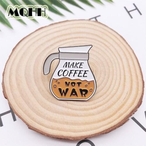 Creative Fun Coffee Pot Coffee Cup Enamel Brooch MAKE COFFEE Alloy Pin Badge Bag Accessories Woman Jewelry Gift For Friends