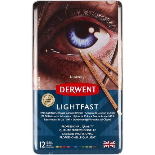 Lapis Cor Permanente Derwent Lightfast 12 Cores Estojo Lata,Colored Pencils, for Artist, Drawing, Professional,12 Pack (2302719)