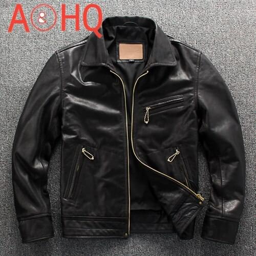 Genuine Leather Jacket Men 100% Real Cowhide Coat Spring Autumn Vintage Mens Jackets Clothing 2021 Veste Cuir Homme