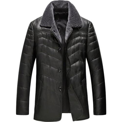 Mens Genuine Leather Jacket Winter Jacket Men Real Wool Fur Collar Sheepskin Coat Warm Down Jackets Manteau GSJ8328B MY1802