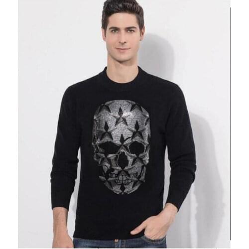 Mens Hot drill Skulls sweater outer wear fashion new fashion Rhinestone winter sweater men 2021 new fashion