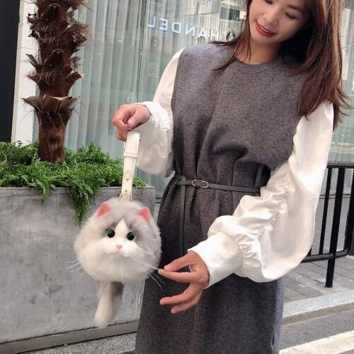 High quality handwork party Silver gradient simulation cat shoulder bag creative fashion purses birthday present for handbag