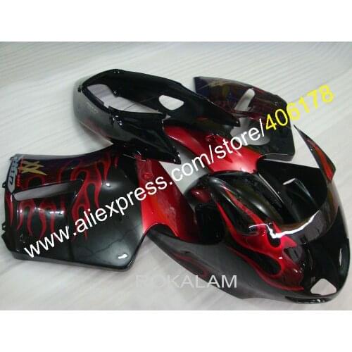 For Honda CBR 1100XX Blackbird CBR1100XX 1996-2007 CBR1100 XX Red Flame Black Motorcycle Fairing (Injection Molding)