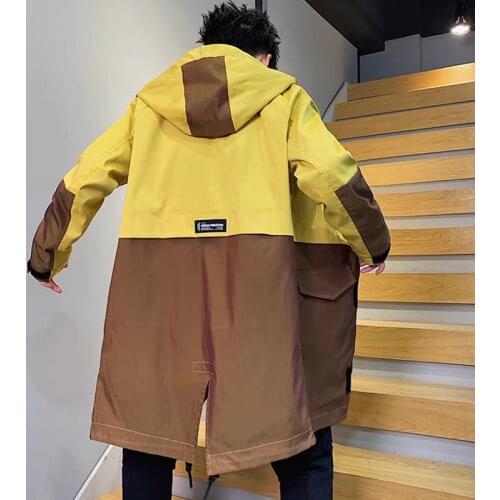 Long Trench Coat Men 2021 Brand New Fashion Patchwork Big Size Men Windbreaker Outwear Clothes Hooded Jacket 6XL 7XL 8XL