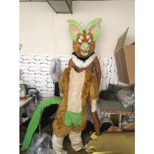 Bend legs customized available real photo full sets green brown dog Suit fursuit Costume fox Party Fancy Dress Carnival Gift