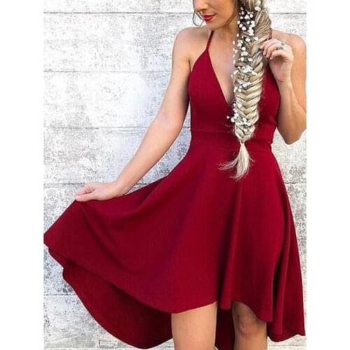 Simple Burgundy Dresses Spaghetti Straps Sleeveless Prom Gowns A-Line Asymmetry Party Dresses Graduation Gowns Cocktail Dress