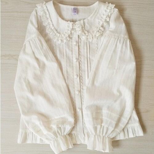 Full Cotton Lolita Shirt Top Peter Pan Collar Long Sleeve Female Shirts Winter Plush Velvet Anime Sweet Girls Cosplay Japanese