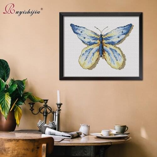 RUYISHIJIA Needlework DIY DMC Cross Stitch Set by Starter Beginners Animal blue butterfly Pattern Home Decoration Art Wall