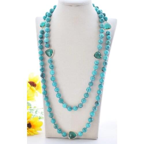 S2437 50" 10mm Green Round Turquoise Bead Faceted Crystal Necklace