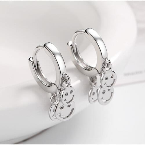Happy Smiling Face Trendy Hoop Earrings For Women Simple Style Small Huggies With Pendants Creative Earring Piercing Accessories
