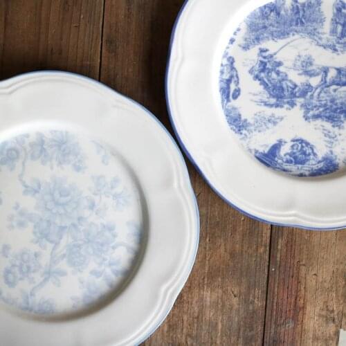 Blue Edge Ancient Underglazes Color Western Figure Blue and White Landscape Ceramic Plate