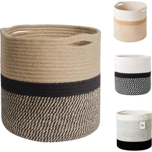 Foldable Woven Plant Basket Large Capacity Cotton Rope Toy Clothes Sorting Storage Organizer
