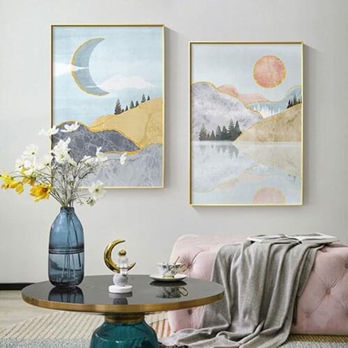 Modern Sunrise Moonlight Scenery Wall Art Poster Abstract Landscape Canvas Printing Wall Picture for Living Room Cafe Home Decor