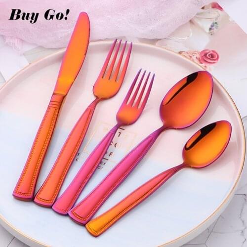 Flatware 5//20/35PCS Multicolor Rainbow Cutlery Set 18/10 Stainless Steel Dinnerware Set Dinner Knife Fork Tableware Set Gadgets