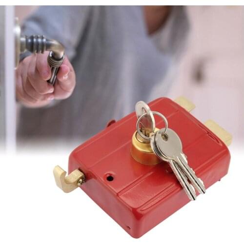 Heavy Duty Deadbolt Rim Lock Security door Lock Dead Bolt Lock with Keys for Front Door Red Nightlatch Suitable For Gate Single