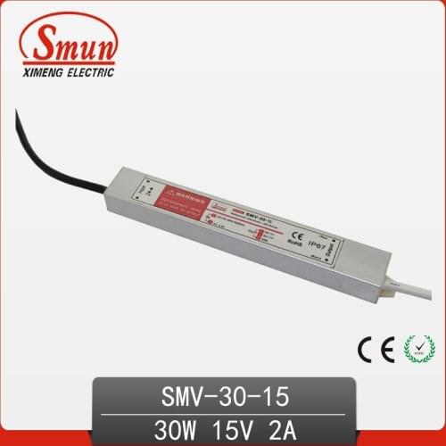 30W 15V 1.6A Watproof IP67 LED Driver Switching Power Supply for Led Strip Light with CE ROHS 1 Year Warranty SMV-30-15
