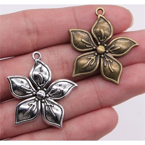 WYSIWYG 4pcs 33x31mm 2 Colors Antique Bronze Plated Flower Charm Flower Pendants Charm Flower Charm Pendants
