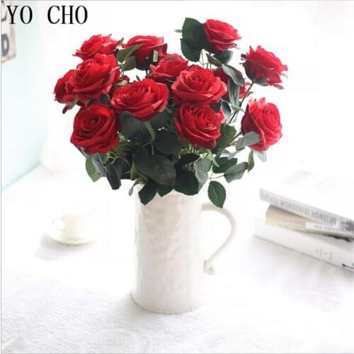 YO CHO DIY 10 Heads Roses Artificial Flower Wedding Bouquets Silk Flowers For Home Decoration Rose Peony Fake Flower Backdrop