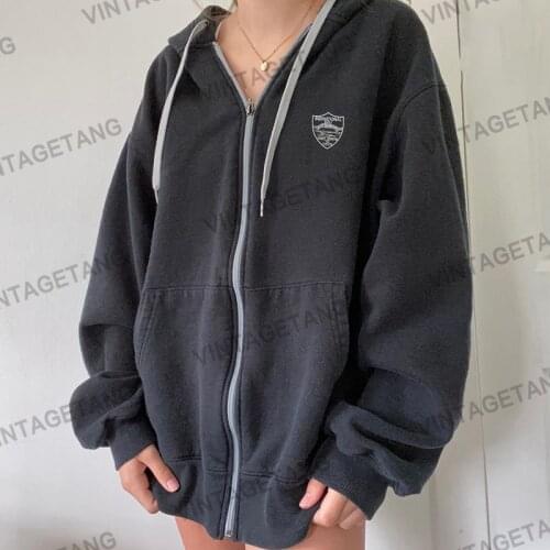 B-TOTO Trendy Brand American Retro Dark Gray Hooded Sweater Zipper Jacket Womens Trendy Ins Cardigan 2021 New