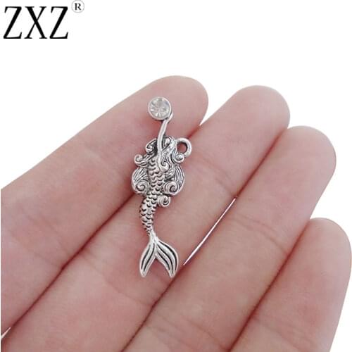 ZXZ 10pcs Mermaid Crystal Charms Pendant Beads For Necklace Jewelry Making Findings 32x10mm