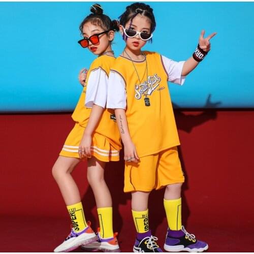 1 Set Summer Kids Ballroom Dance Clothes Hip Hop Costumes for Girls Boys Jazz Dancing Dance Costumes Cheerleading Stage Outfits