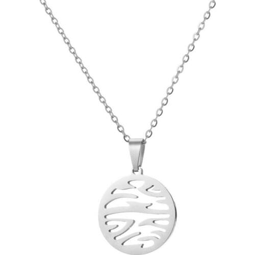 1pc Zebra Pattern Wave Stainless Steel Pendant Necklace Simple Round Charms Necklaces Women Girls Kids Fashion Jewelry