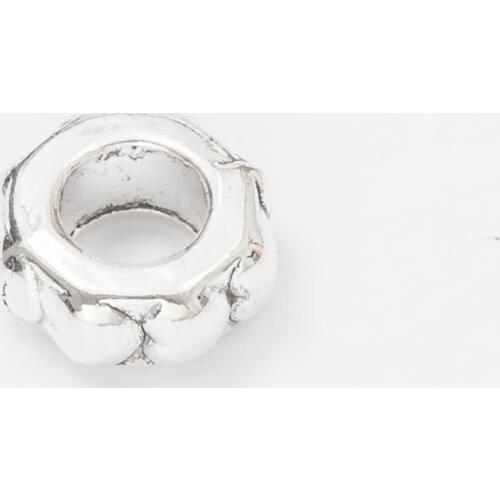 10Pcs/Lot heart Antique Silver Color DIY Zinc alloy Big Hole Spacer Bead Charm Fits Jewelry making Bracelet js1123