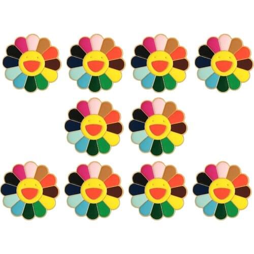 RSHCZY 10Pcs/Lot Cute Kpop Pins Sun Flower Colorful Enamel Brooches for Women Student Daily Party Round Badges Jewelry Gifts