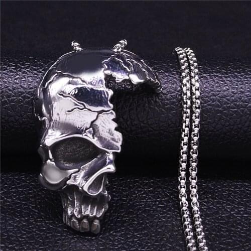 2021 Locomotive Skull Stainless Steel Necklace Men Silver Color Pendant Necklace Jewelry acero inoxidable joyeria NZZ66S03