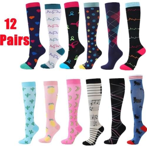 3/6/12 Pairs Compression Stocking Women Men Anti Fatigue Pain Relief Sports Socks Running Cycling Edema Diabetes Varicose Veins