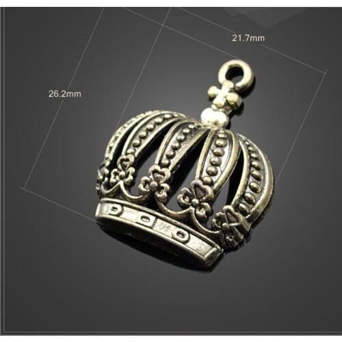 High Quality 20 PCS/Lot 26.2mm*21.7mm Jewelry Handmade New Antique Bronze Hemihedral 3D Crown Charms Pendants For Diy
