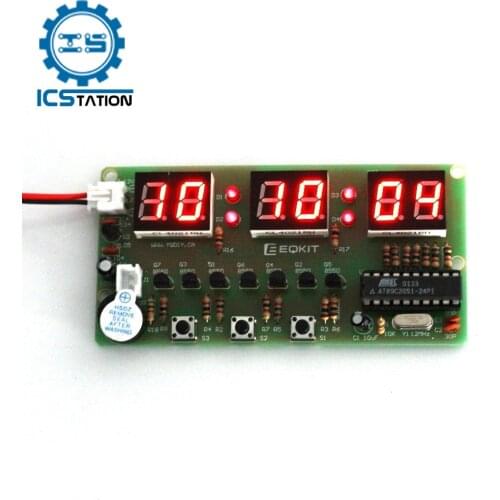 C51 6 Bits Digital Tube Clock DIY Kit Electronic Alarm Clock Kit with Buzzer LED Display Components Soldering Practice Suite