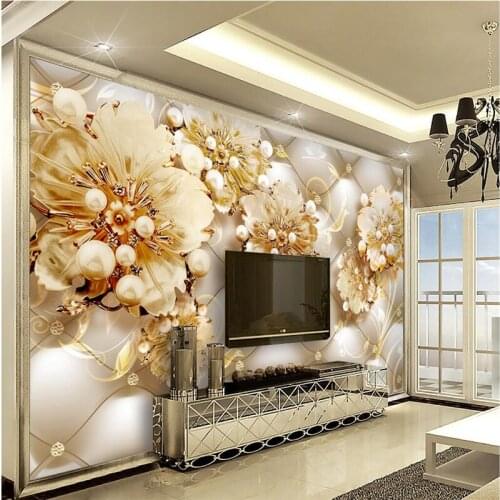 Beibehang Custom Mural Wallpaper Any size 3D gold flower diamond soft package jewelry wall background wallpaper papel de parede