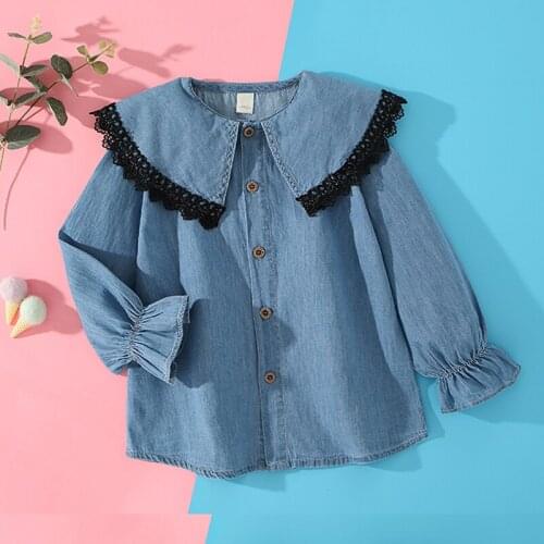 New Spring & Autumn 2021 Girls Denim Shirts for Baby Kids Casual Tops Long Sleeve Children Clothes for Teens 6 8 10 12 14 Years
