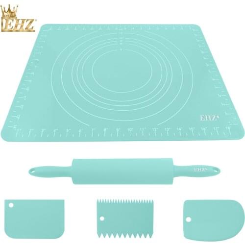 EHZ Baking Set Rolling Pin With Place Mat Set Silicone Kneading Pad With Scale Baking sheet Noodle Scraper Home Kitchen Tools