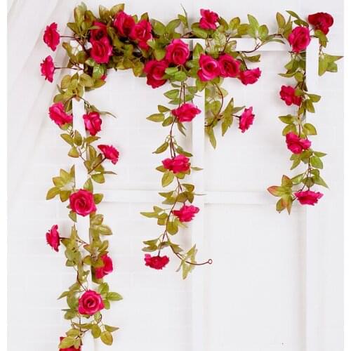 230cm Long Artificial Roses Flowers Ivy Vine Silk Fake Rattan Garland Wedding Decoration Autumn Cane Backdrop Home Hotel Decor