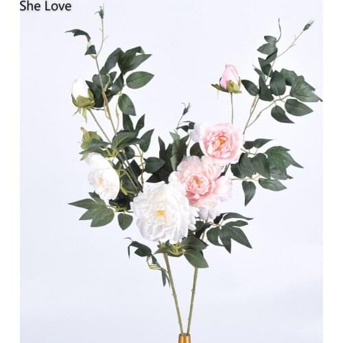 Chzimade Artificial Peony Flower Branch Blossoms Floral Heads Bulk Home Decor