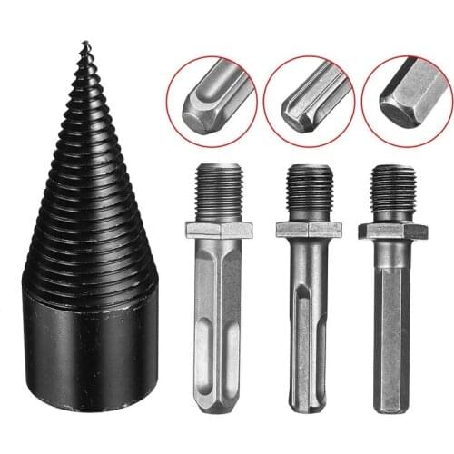 JUSTINLAU 1Pc 42mm HSS Round/Square/Hexagonal Shank Firewood Drill Bit Splitter Wood Split Cone Drill Bit For Tree Cutting
