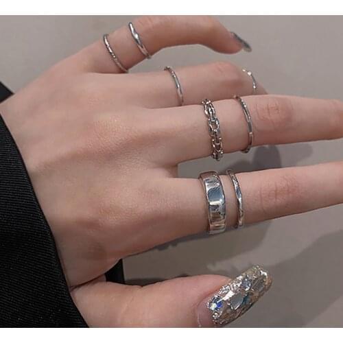 6Pcs/set Multi gold silver Color wide joints rings set Midi finger ring Set for women girl Simple rings accessories jewelry