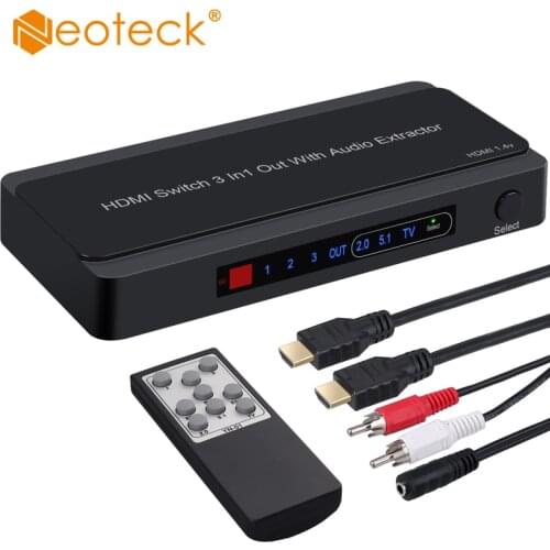 Neoteck 3x1 HDMI Switch With Audio Extractor Converter Analog Optical Toslink SPDIF Output Support 4K 3D 1080P PIP With RCA Out